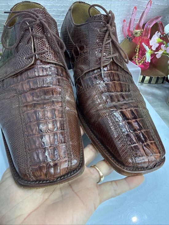 (N2)David Eden men dress shoes brown, genuine alligator and crocodile leather,13 main image 7